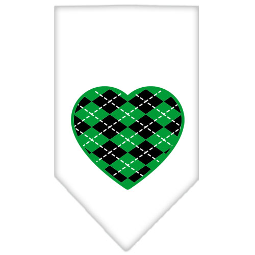 Argyle Heart Green Screen Print Bandana White Small